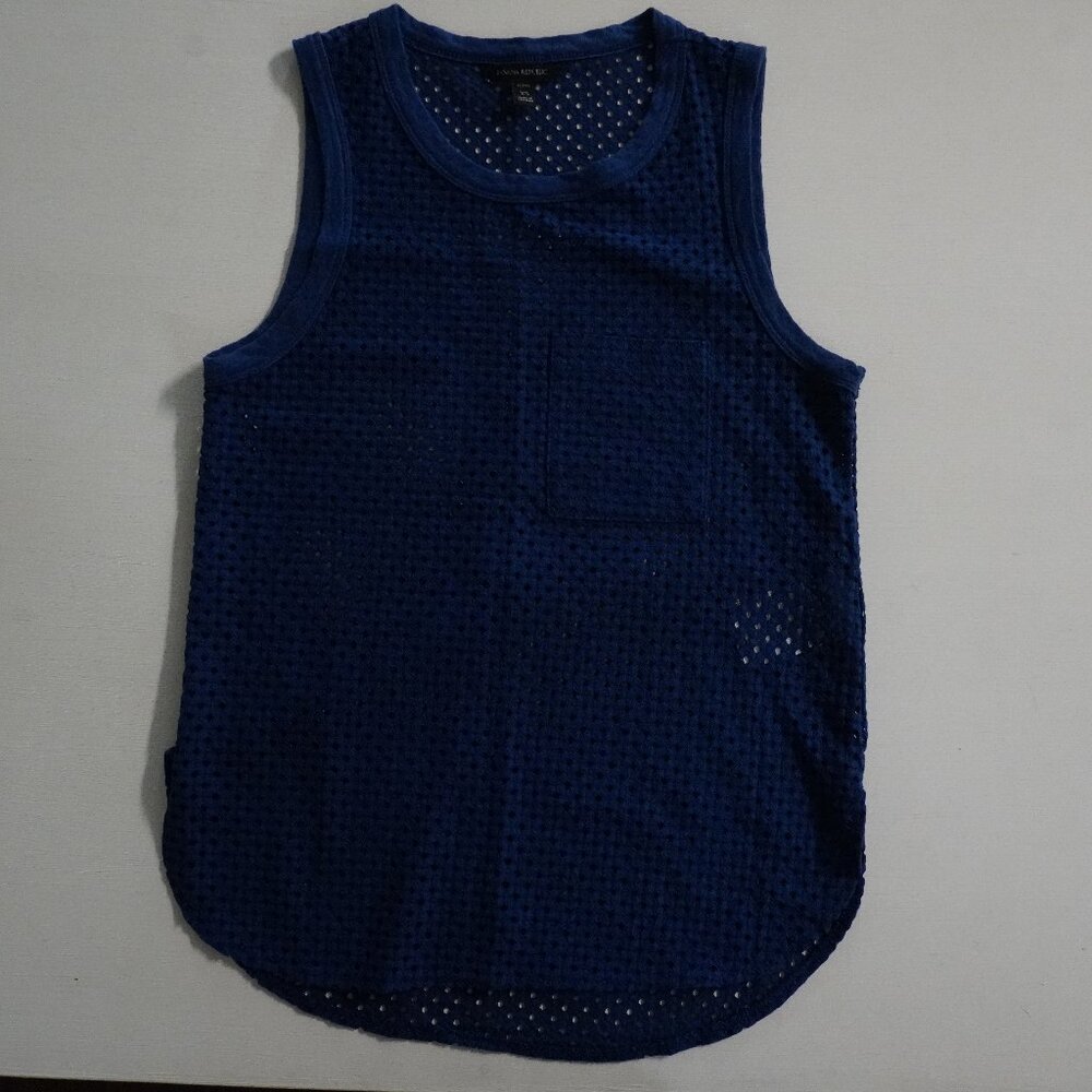Banana Republic Navy Blue Mesh Cutout Tank Top Size XS Sleeveless Pocket